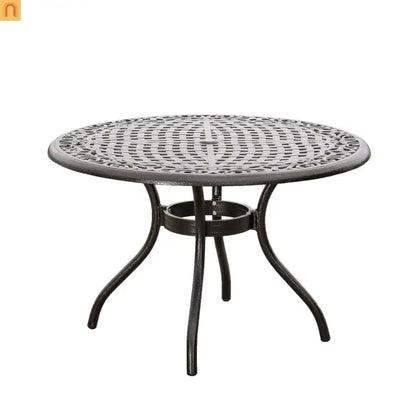 Outdoor Round Dining Table Cast Aluminum Bronze Umbrella Hole 47.75in