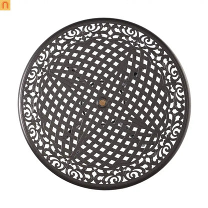 Outdoor Round Dining Table Cast Aluminum Bronze Umbrella Hole 47.75in