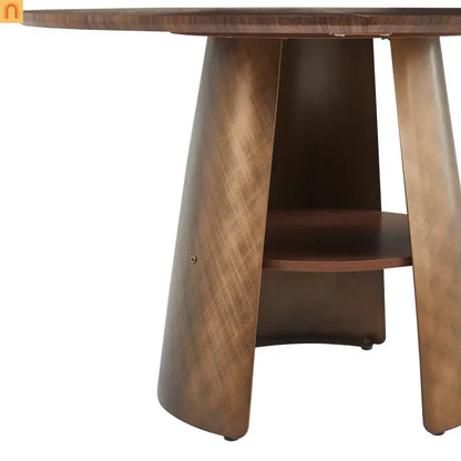 Dining Table Round Walnut Retro Metal Base 47in Storage Shelf Seats 6