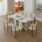 Dining Set Rectangle Stone Top Gold Base 7pc White PU Seats 6