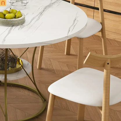 Oval Marble Dining Set Extendable White Gold Base Seats 6