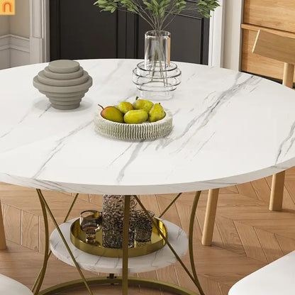Oval Marble Dining Set Extendable White Gold Base Seats 6