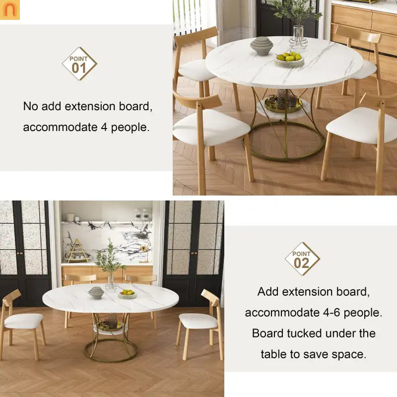 Oval Marble Dining Set Extendable White Gold Base Seats 6