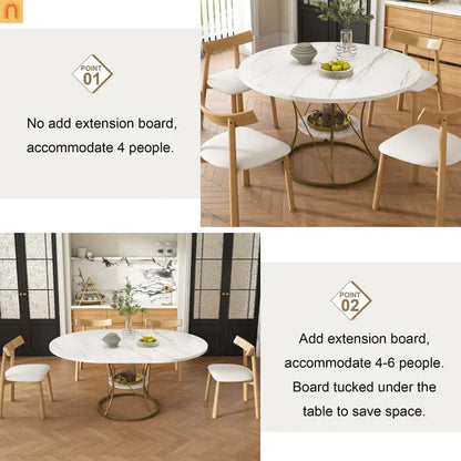 Oval Marble Dining Set Extendable White Gold Base Seats 6