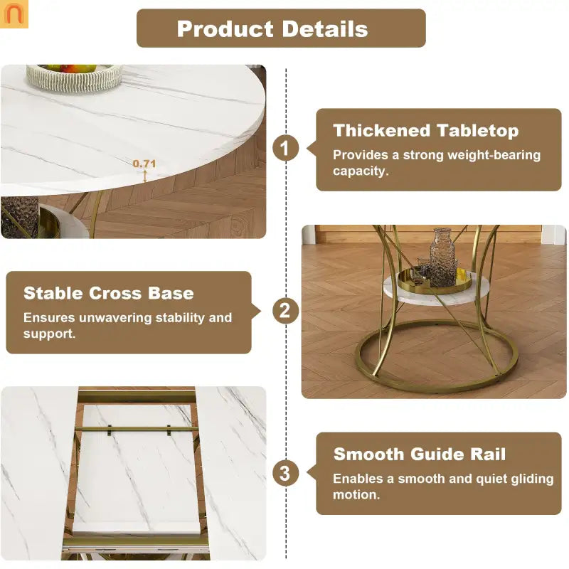 Oval Marble Dining Set Extendable White Gold Base Seats 6