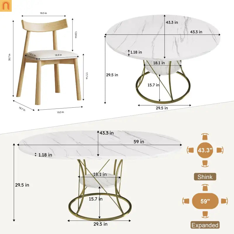 Oval Marble Dining Set Extendable White Gold Base Seats 6