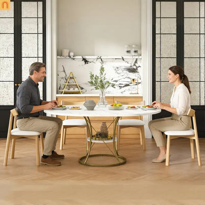 Oval Marble Dining Set Extendable White Gold Base Seats 6
