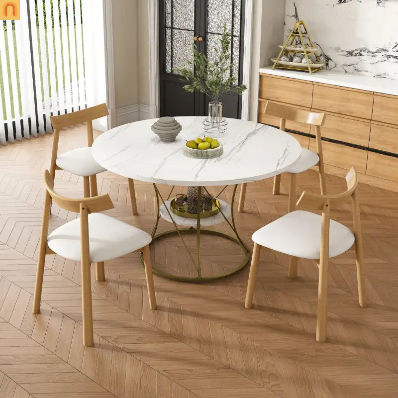 Oval Marble Dining Set Extendable White Gold Base Seats 6