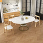 Oval Marble Dining Set Extendable White Gold Base Seats 6