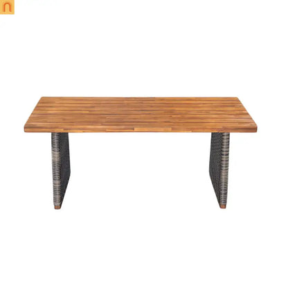 Outdoor Dining Table Acacia Wood Teak Wicker Legs Rectangle 70x31.5in