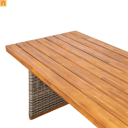 Outdoor Dining Table Acacia Wood Teak Wicker Legs Rectangle 70x31.5in