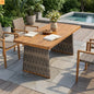 Outdoor Dining Table Acacia Wood Teak Wicker Legs Rectangle 70x31.5in
