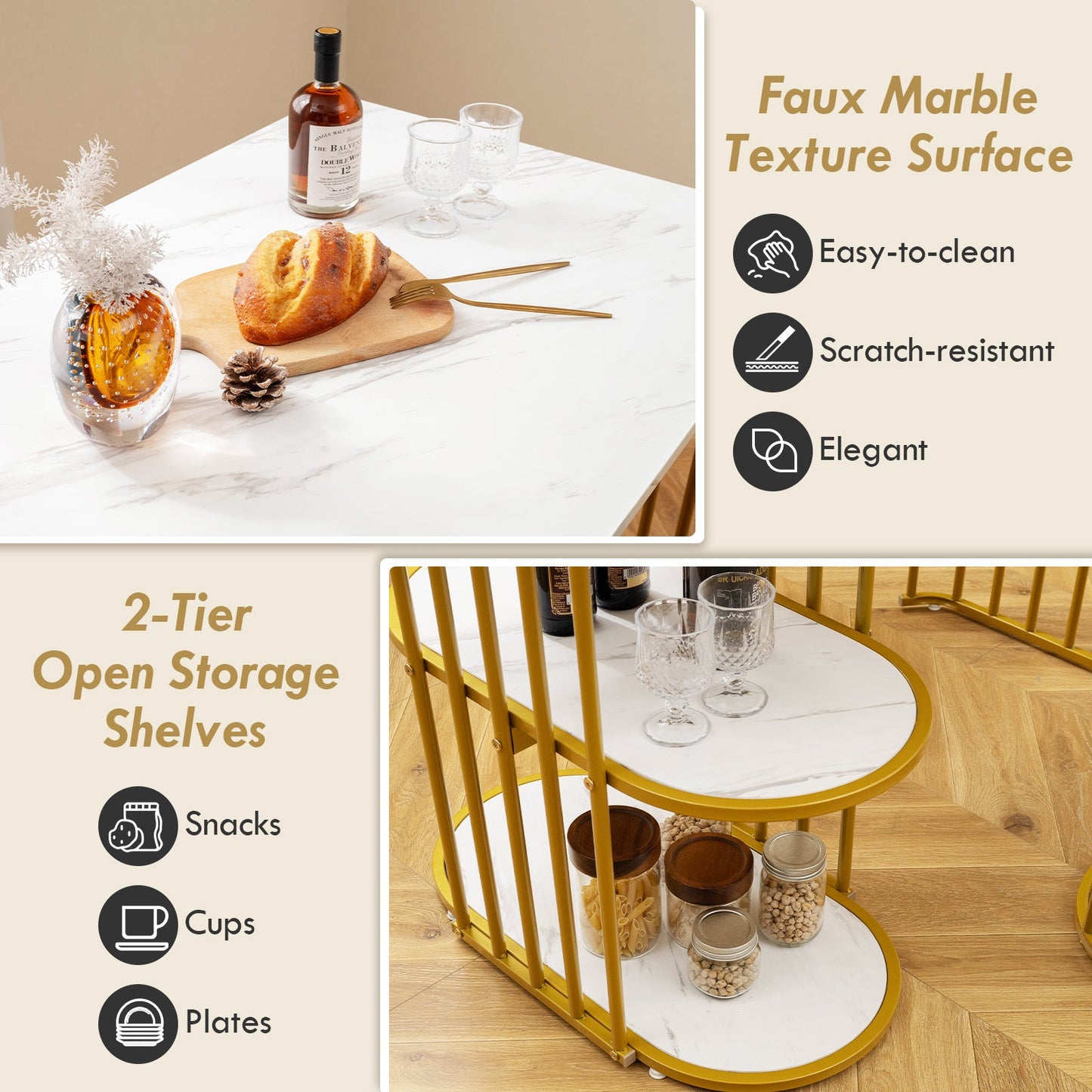 Rectangular Dining Table for 2 with 2-tier Storage Shelf for Small Space Dining Room-White