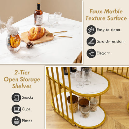 Rectangular Dining Table for 2 with 2-tier Storage Shelf for Small Space Dining Room-White