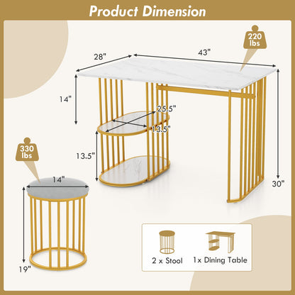 Rectangular Dining Table for 2 with 2-tier Storage Shelf for Small Space Dining Room-White