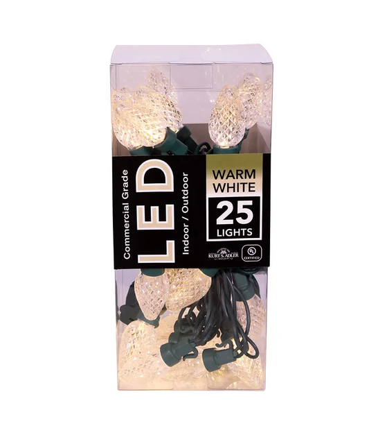 25-Light Warm White LED C7 Light Set With Green Wire