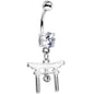 Clear CZ Gem Japanese Gate Dangle Belly Ring
