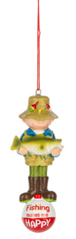 Happy Fisherman Ornament - Fishing Makes Me Happy