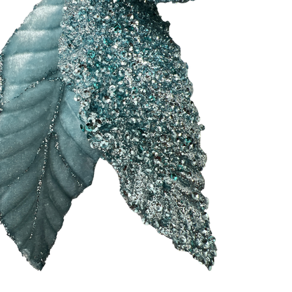 Velvet Poinsettia Stem - Turquoise Glitz
