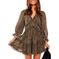 Dokotoo Womens Spring Summer Deep V Neck Ruffle Long Sleeve Floral Print Mini Dress