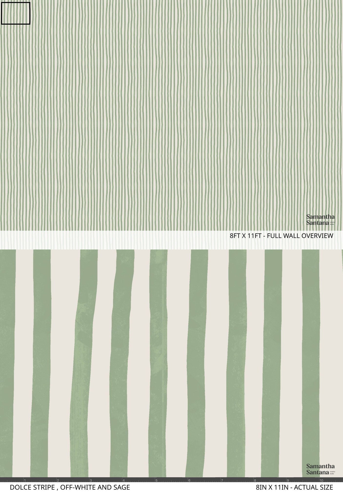 Dolce Stripe Wallpaper, off-white and sage