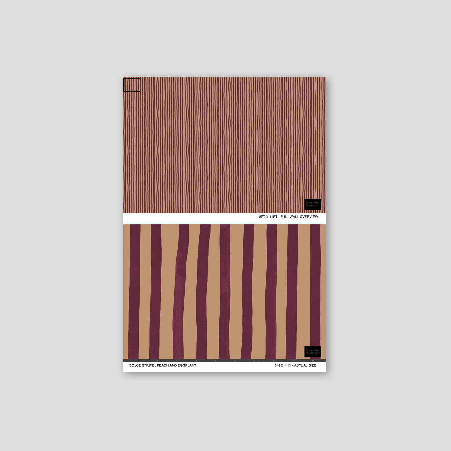 Dolce Stripe Wallpaper, peach and eggplant