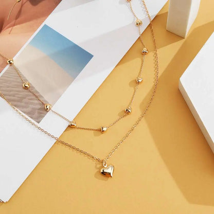 Double Layer Heart Pendant Fine Chain Necklace