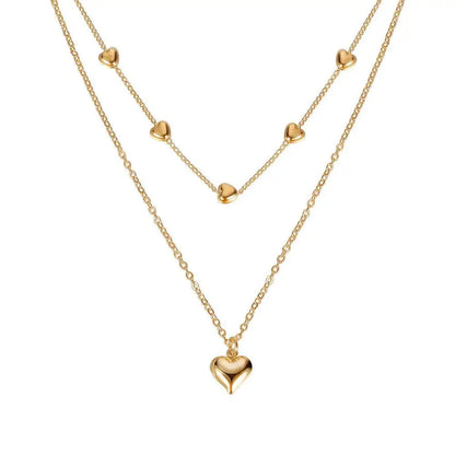 Double Layer Heart Pendant Fine Chain Necklace
