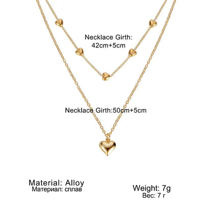 Double Layer Heart Pendant Fine Chain Necklace