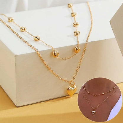 Double Layer Heart Pendant Fine Chain Necklace