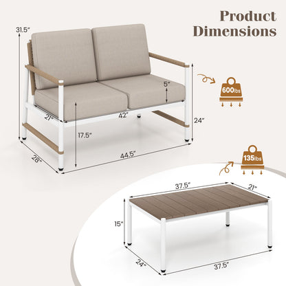 Patio Loveseat Sofa with Coffee Table Set with Thick Cushions