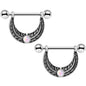 14G 5/8 White Faux Opal Fern Foliage Dangle Nipple Ring Set