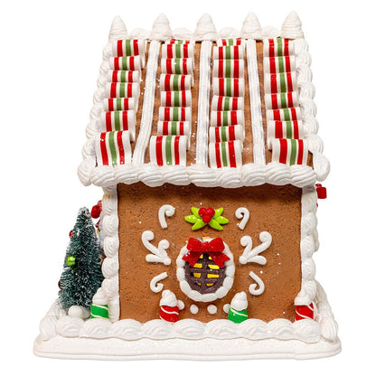 Lighted Gingerbread House With Ribbon Candy Roof - 9 Inch