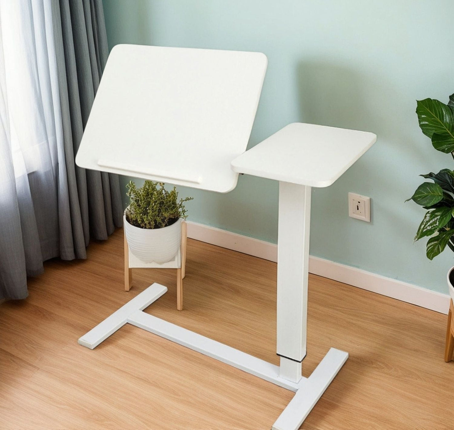 Overbed Bedside Desk Mobile Rolling Laptop Stand Tilting Overbed Table with Wheels Height Adjustable Tray Table for Laptop Bed Sofa Side Table ,Bedside Table(WHITE)