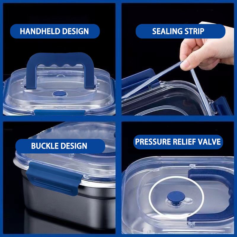 Yakimoto 2/4/6/8/10 PCS Extra-Large Stainless Steel Food Storage Containers With Blue Lids - Deep Design, Airtight Seal, Perfect For Refrigerator Organization, Meal Prep, Lunch Boxes & Kitchen Pantry