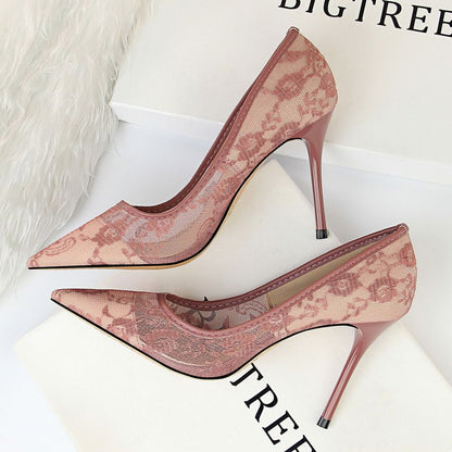 Women's Pointed-Toe Stiletto Pumps with Mesh Cutouts