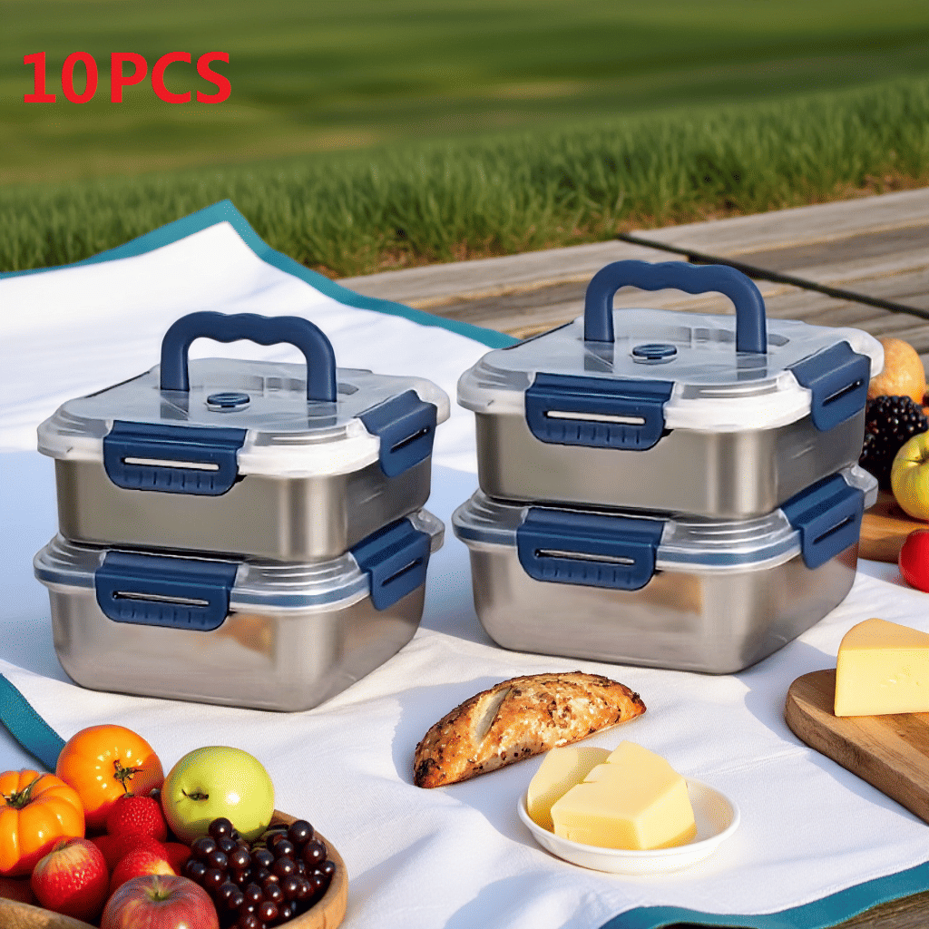 Yakimoto 2/4/6/8/10 PCS Extra-Large Stainless Steel Food Storage Containers With Blue Lids - Deep Design, Airtight Seal, Perfect For Refrigerator Organization, Meal Prep, Lunch Boxes & Kitchen Pantry