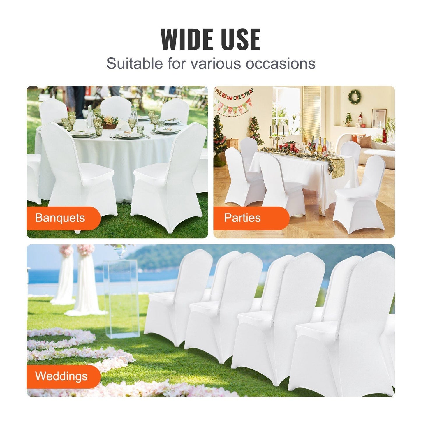 Stretch Spandex Folding Chair Covers, Universal Fitted Chair Cover, Removable Washable Protective Slipcovers, for Wedding, Holiday, Banquet, Party, Celebration, Dining (50PCS White)