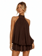 Womens Summer Dresses Halter Tie Mini Dress With Built-in Shorts, Chiffon Elegant A-Line Backless Sundress