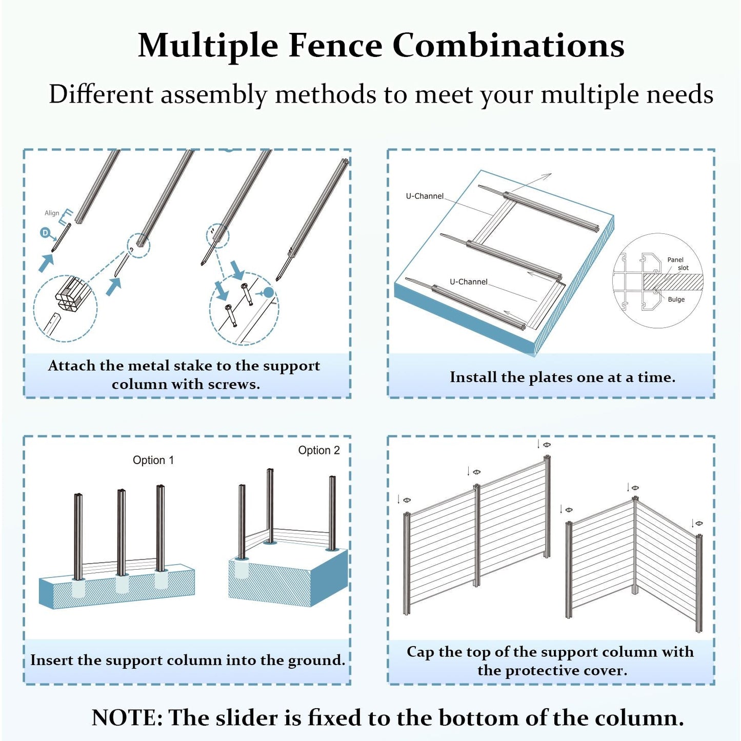 Air Conditioner Fence, Trash Can Vinyl Privacy Fence White Panel for Outside, Outdoor Pool Equipment Enclosure with Metal Stakes, (2-Pack)
