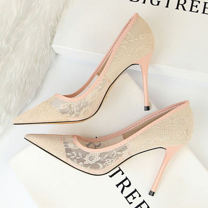 Women's Pointed-Toe Stiletto Pumps with Mesh Cutouts