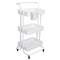 3 Tier Rolling Utility Cart Movable Storage Organizer with Mesh Baskets Lockable Wheels 360 Degree Rotatable Hanging Box Hooks Bedroom Bathroom Kitchen