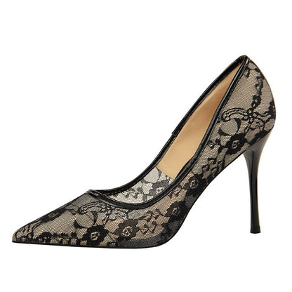 Women's Pointed-Toe Stiletto Pumps with Mesh Cutouts