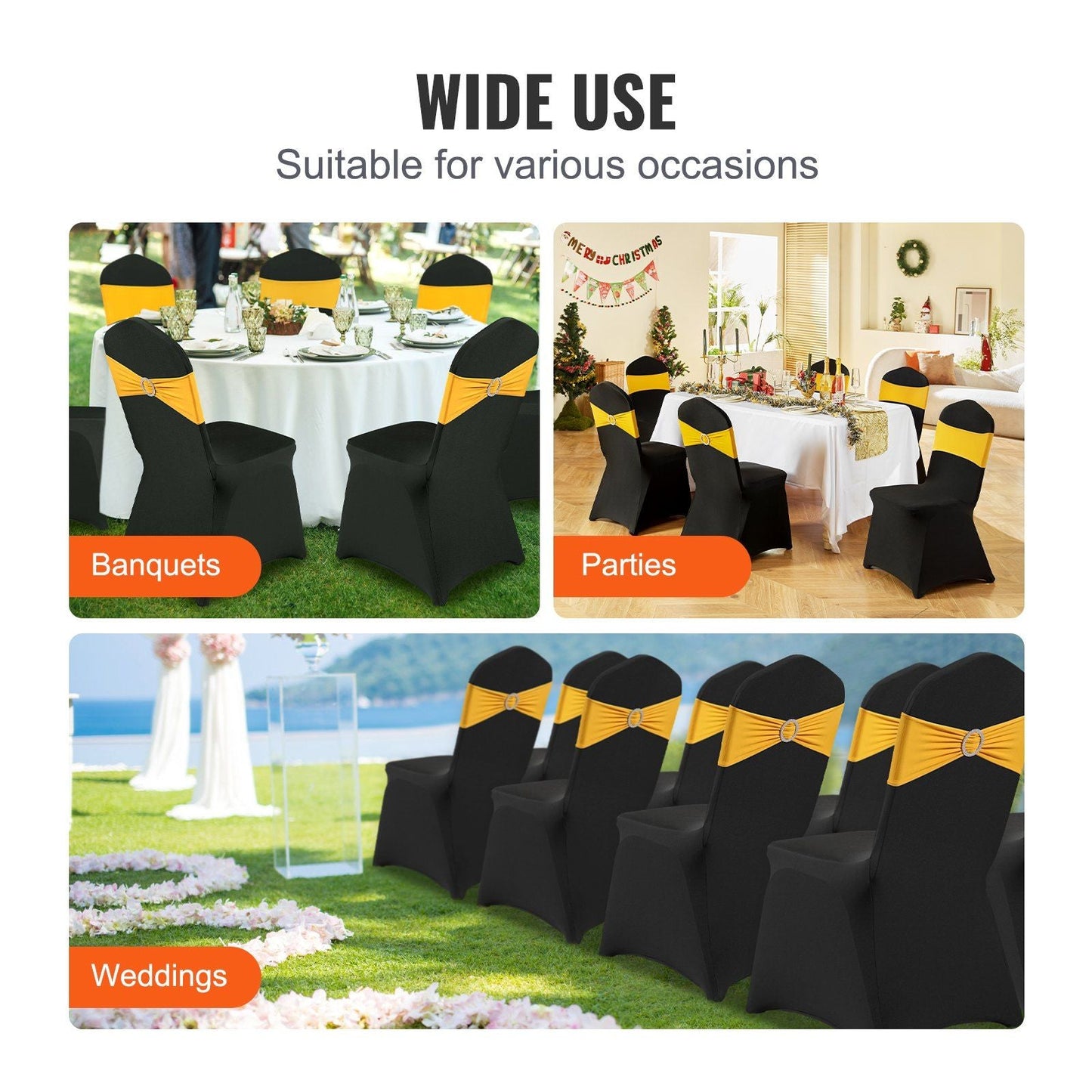 Stretch Spandex Folding Chair Covers, Universal Fitted Chair Cover, Removable Washable Protective Slipcovers, for Wedding, Holiday, Banquet, Party, Celebration, Dining (50PCS Black)