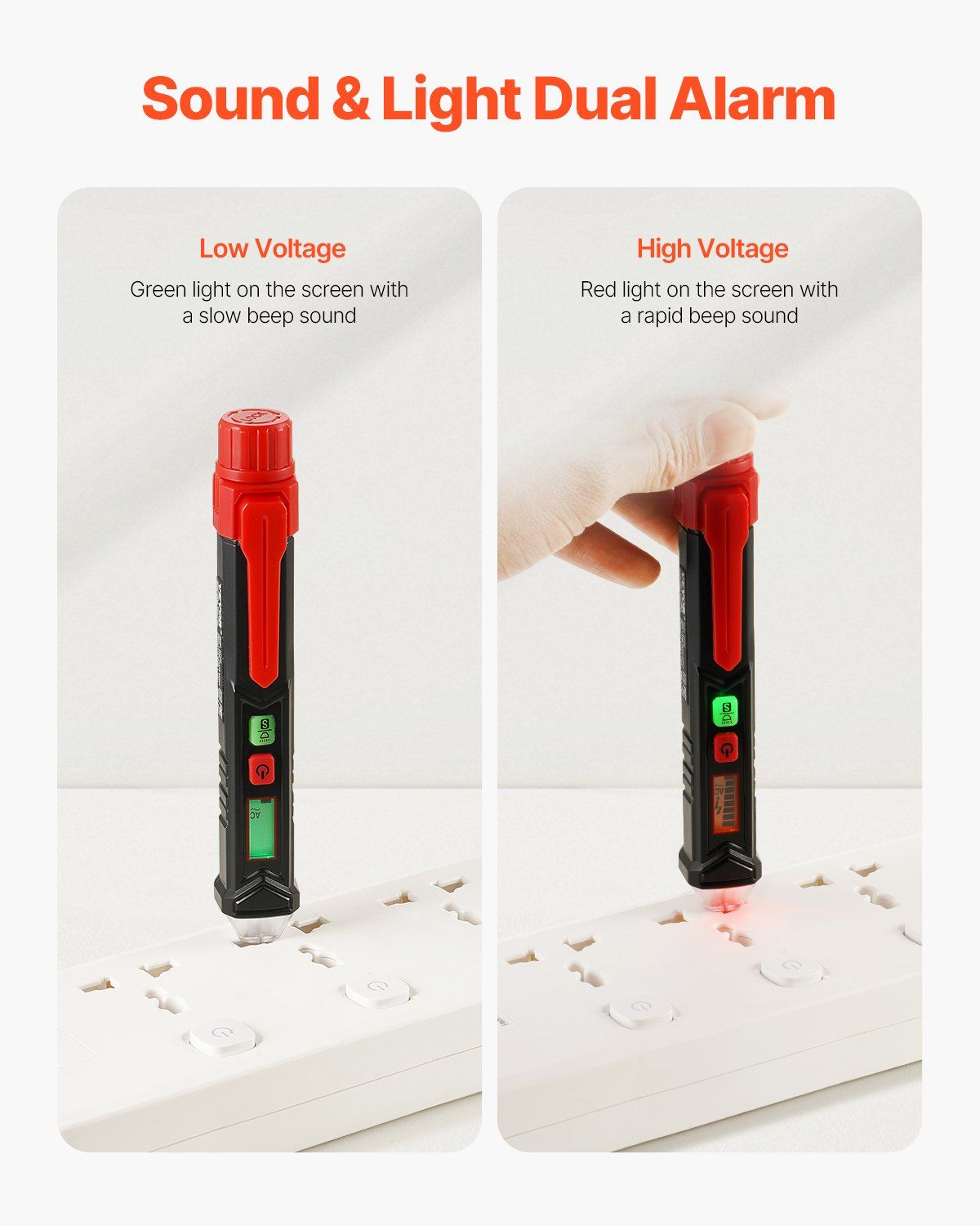 VEVOR Voltage Tester, Non-Contact Voltage Detector with Adjustable Sensitivity, Dual Range AC 12V-1000V/48V-1000V Live & Null Wire Tester Pen with Visual and Audible Alarms, CAT III 1000V Rating