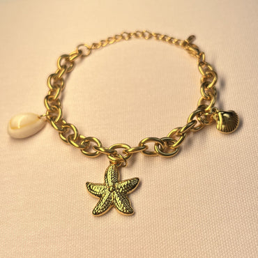 18K Gold-Plated Sea Charm Bracelet – Stainless Steel Coastal Jewelry Collection