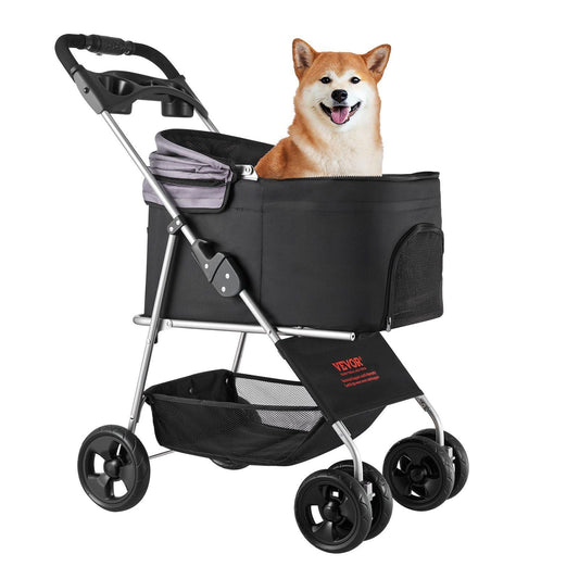 Pet Stroller -  35 lbs Weight Capacity, Foldable Dog Stroller Cart, 4 Wheels Cats Pram with Detachable Carrier & Mesh Windows, Portable Animal Carrier with Brake for Small to Medium Pets