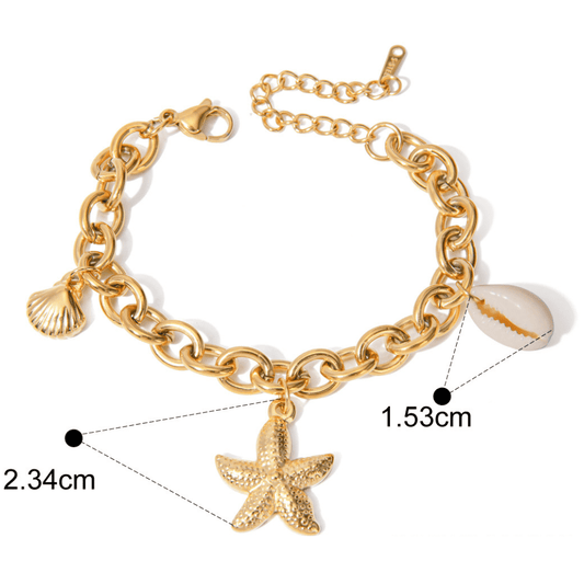 18K Gold-Plated Sea Charm Bracelet – Stainless Steel Coastal Jewelry Collection
