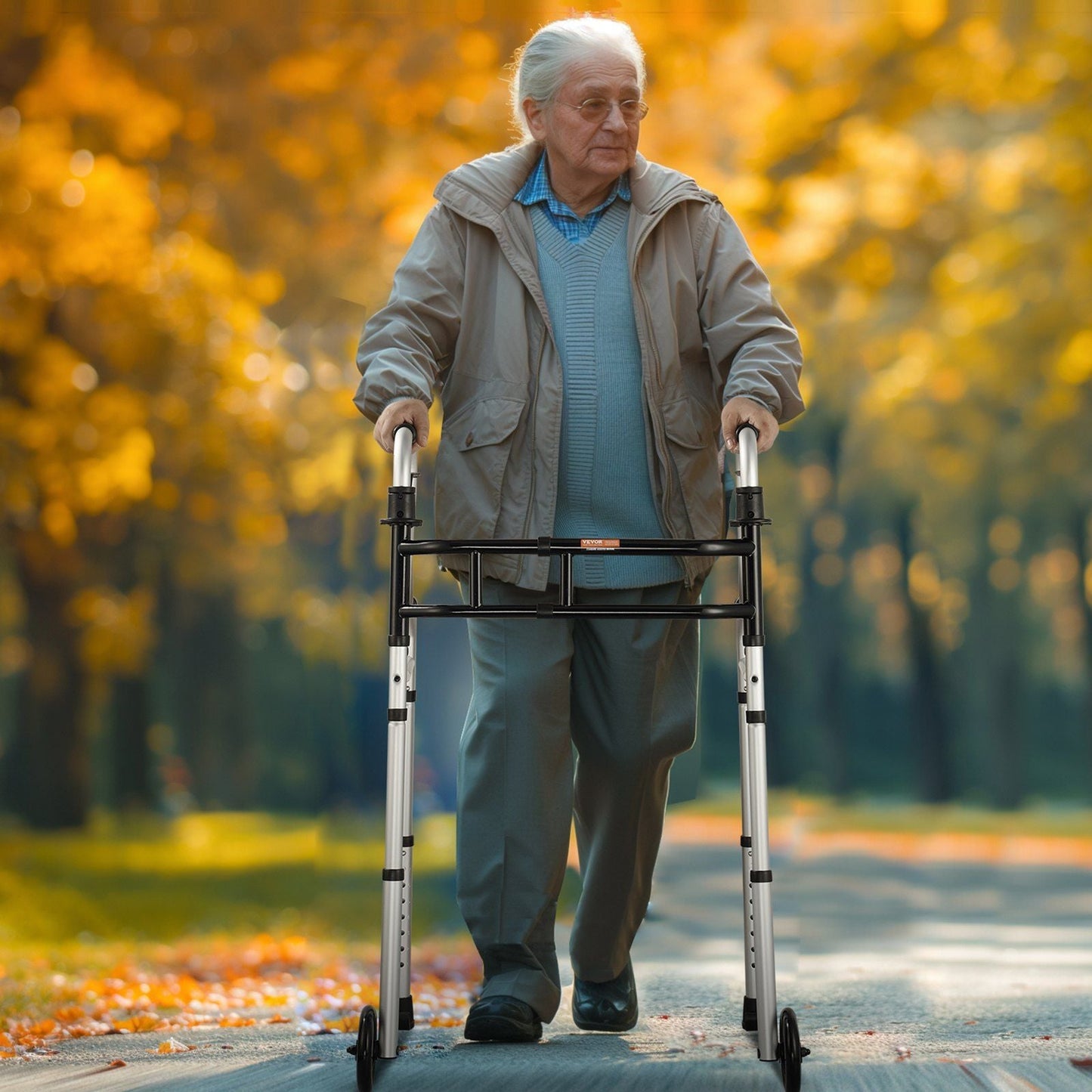 VEVOR Folding Walker Stand-Assist Folding Walkers with Adjustable Height & Width