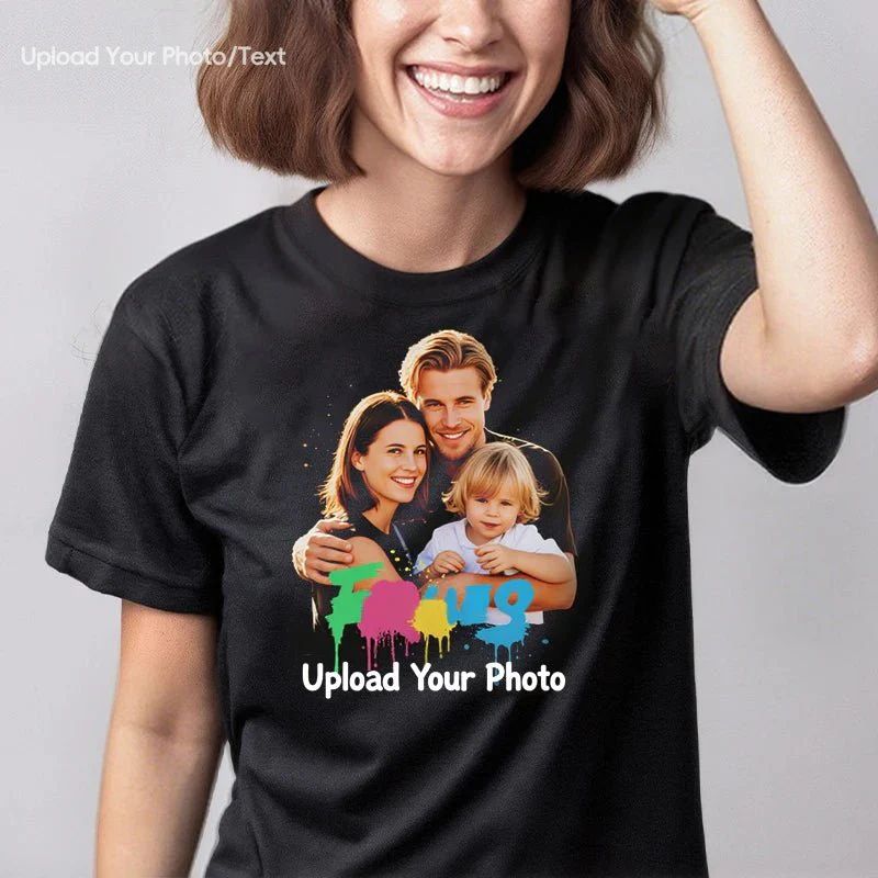 Personalized Photo T-Shirt Custom Design 230g Cotton Short Sleeve Photo Upload Wedding Men & Women All Sizes - (Must upload the image)